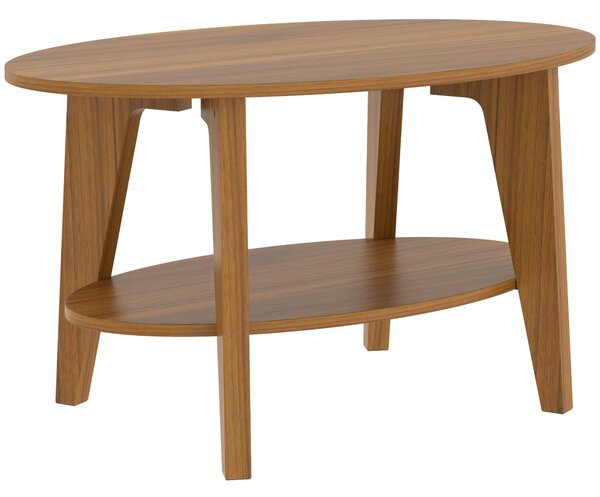 HOMCOM Tavolino Ovale a 2 Livelli con Mensola Inferiore Aperta, 80x50x45 cm, Rovere | Aosom Italy