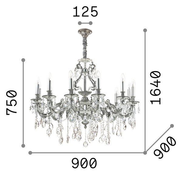 Lampadario Classico Gioconda Metallo-Cristallo Oro 12 Luci E14