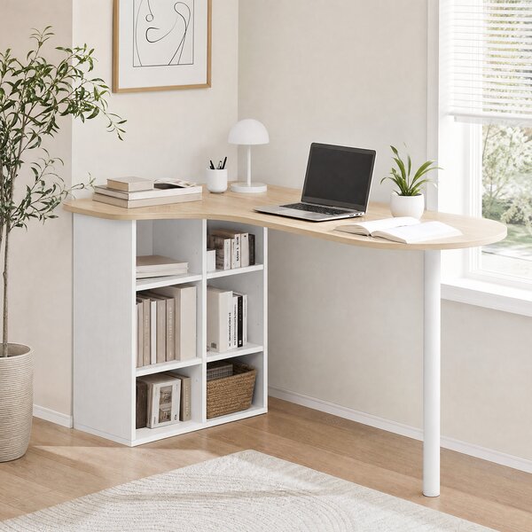 HOMCOM Scrivania per Computer con 6 Scomparti e 4 Ripiani Regolabili, 100x59 cm, Rovere | Aosom Italy