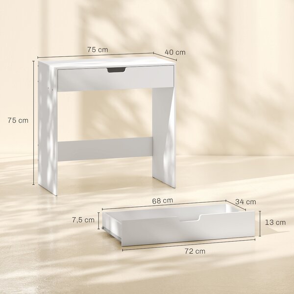HOMCOM Toeletta con Cassetto, Tavolo Trucco Moderno per Camera, 75x40x75 cm, Bianco | Aosom Italy