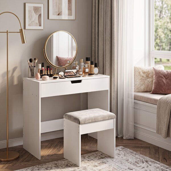 HOMCOM Toeletta con Cassetto, Tavolo Trucco Moderno per Camera, 75x40x75 cm, Bianco | Aosom Italy