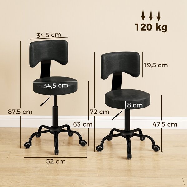 HOMCOM Sgabello da Massaggio Girevole 360° con Ruote, Altezza Regolabile 72-87,5 cm, Nero | Aosom Italy