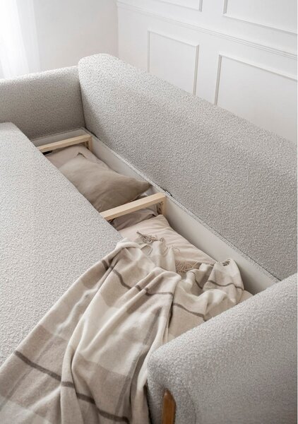 Divano greige allungabile/con contenitore e rivestimento in bouclé 244 cm Arcadova – ELTAP
