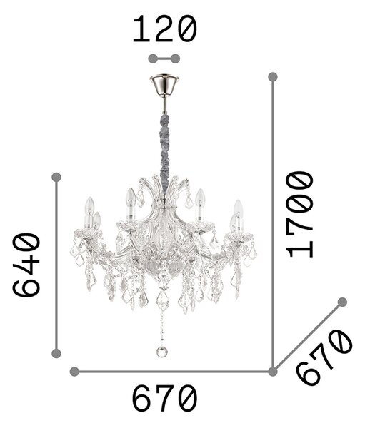Lampadario Classico Napoleon Metallo-Cristallo Oro 8 Luci E14