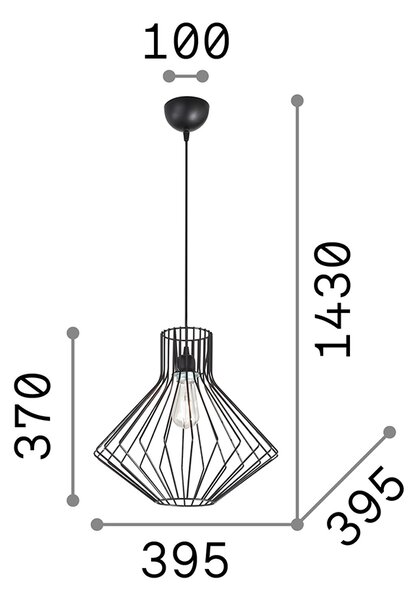 Sospensione Industrial-Minimal Ampolla-4 Metallo Nero 1 Luce E27