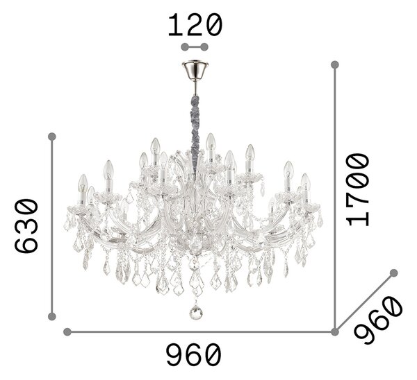 Lampadario Classico Napoleon Metallo-Cristallo Oro 18 Luci E14