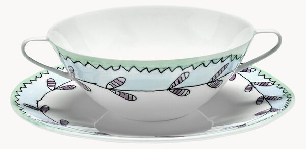 Set di 2 ciotole da zuppa con piattino in Fine Bone China Midnight Flowers