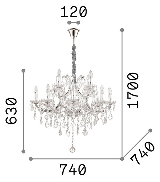 Lampadario Classico Napoleon Metallo-Cristallo Oro 12 Luci E14