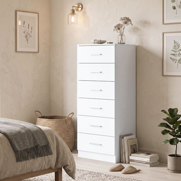 HOMCOM Cassettiera Alta a 6 Cassetti con Sistema Antiribaltamento, 40x40x110 cm, Bianco | Aosom Italy