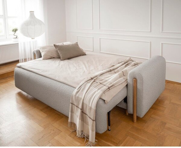 Divano greige allungabile/con contenitore e rivestimento in bouclé 244 cm Arcadova – ELTAP