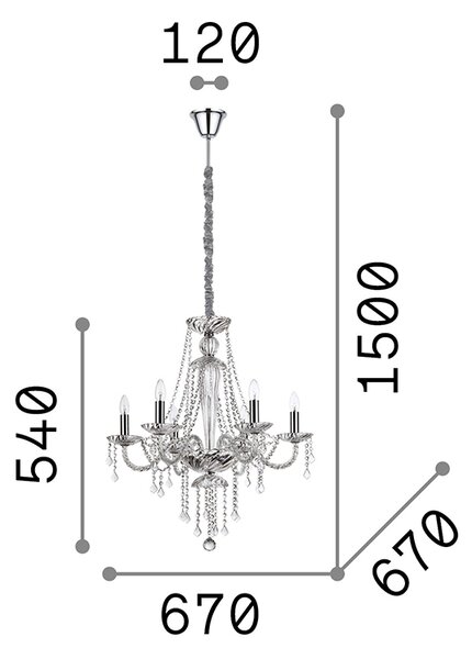 Lampadario Classico Amadeus Metallo-Cristallo Trasparente 6 Luci E14
