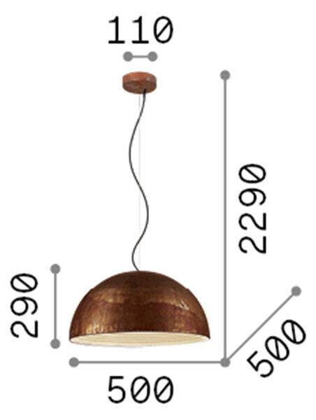 Sospensione Rustica-Country Folk Metallo Corten Ruggine 1 Luce E27 D50Cm