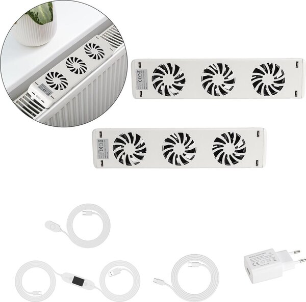 Ventilatore per termosifoni Peviasot, set da 2, con magnete, portata d'aria di 60 CFM, termostato