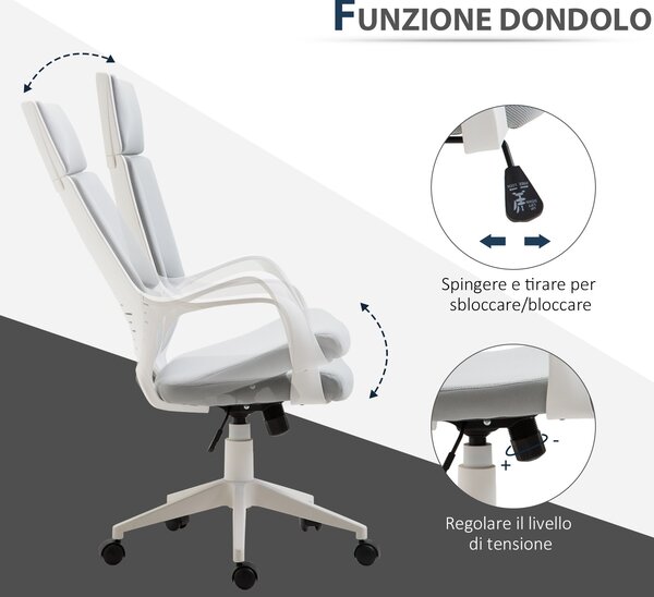 HomCom Sedia da Ufficio Ergonomica Regolabile e Girevole in Tessuto Mesh per Comfort Ottimale in Grigio per Scrivania e Studio|Aosom