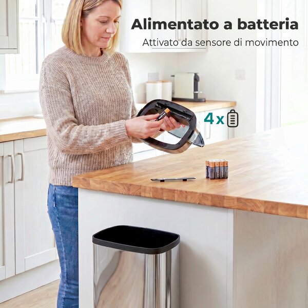 HomCom Cestino dei Rifiuti Rettangolare in Acciaio Inox con Sensore a Infrarossi, 50L|Aosom