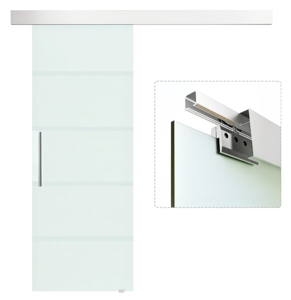 Homcom Porta Scorrevole in Vetro a Strisce Temperato di sicurezza Porte per Interni con Binario Silenzioso in Alluminio 75x210cm|Aosom