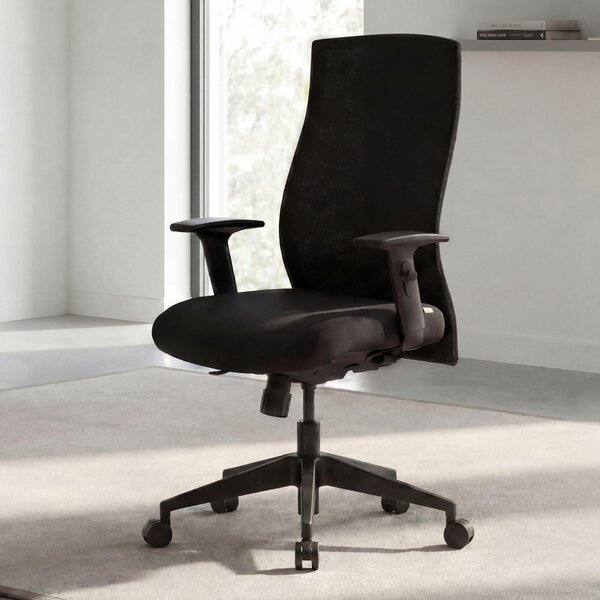 FineBuy Sedia da ufficio Rivestimento in tessuto nero Sedia da scrivania di design Poltrona direzionale Braccioli Sedia girevole Imbottitura 120 kg