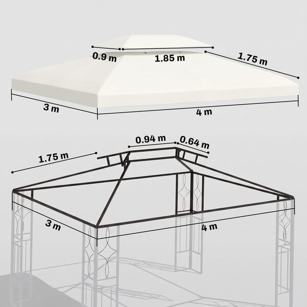 Outsunny Copertura per Gazebo da Giardino Tetto Sostitutivo Anti-UV Impermeabile in Poliestere 3x4m Beige