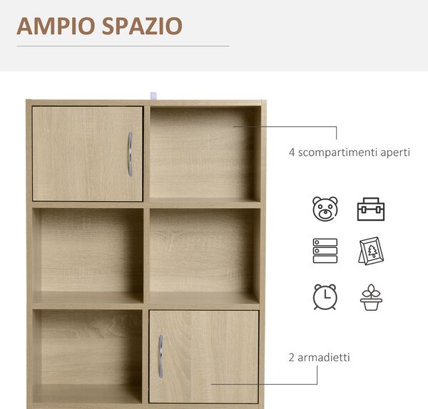 HOMCOM Libreria Mobiletto Multiuso in Legno con 6 ripiani e 2 ante, per soggiorno, ingresso, ufficio e camera da letto 61.5x29.5x80cm | Aosom Italy