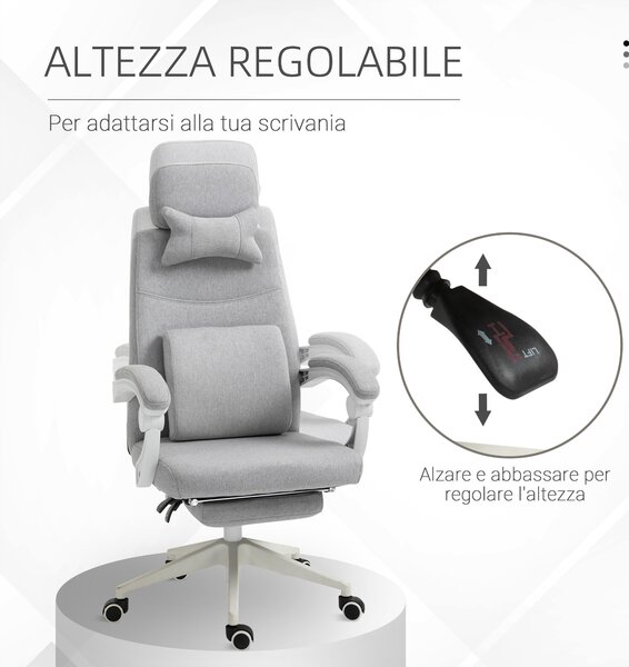 Vinsetto Sedia Ufficio Ergonomica Moderna Regolabile Reclinabile Sedile Scrivania del Computer con Braccioli e Poggiapiedi,grigio|Aosom