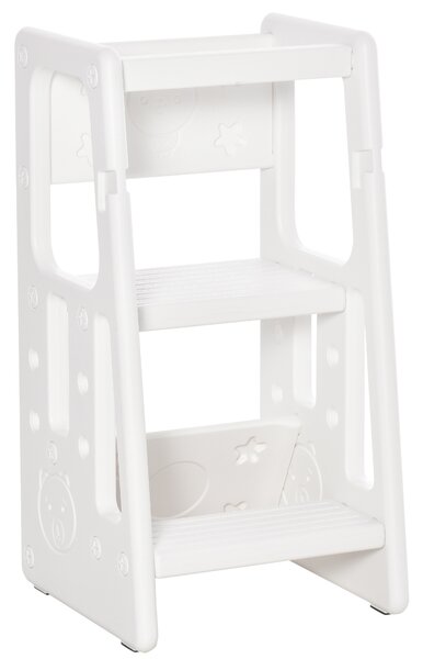 HOMCOM Scaletta per Bambini Torre Montessoriana Altezza Regolabile 3 Livelli, HDPE Inodore, 47x47x90cm, Bianco