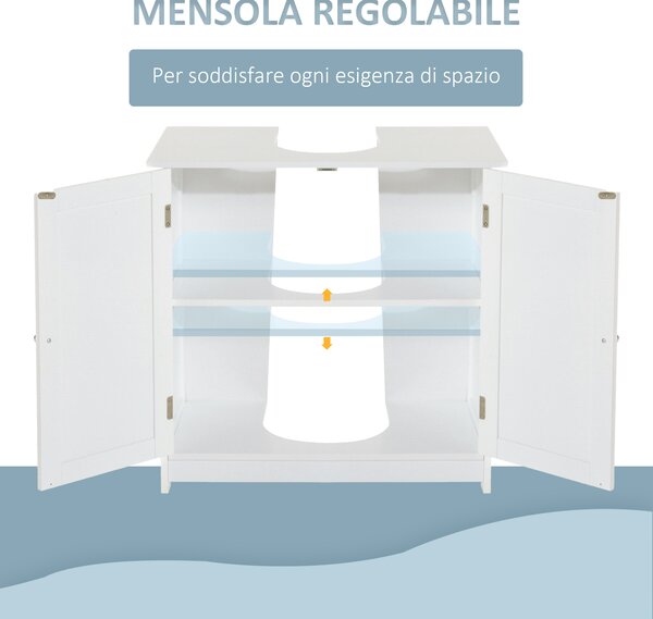HOMCOM Amardietto Sottolavabo in MDF, Mobiletto Sottolavello Bianco per Bagno Con 2 Ante (60x30x60cm)|Aosom