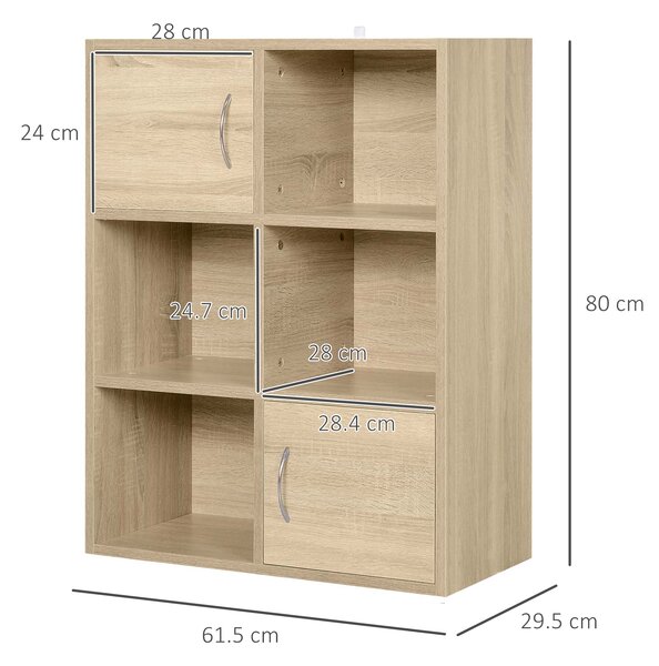 HOMCOM Libreria Mobiletto Multiuso in Legno con 6 ripiani e 2 ante, per soggiorno, ingresso, ufficio e camera da letto 61.5x29.5x80cm | Aosom Italy