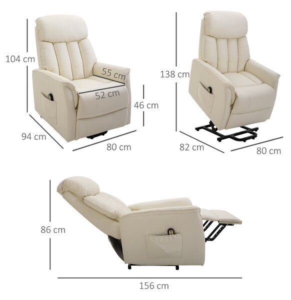 HOMCOM Poltrona Relax Elettrica Alzapersona Reclinabile 145° con Telecomando e Poggiapiedi in Pelle PU, Poltrona Elettrica Anziani, Crema| Aosom Italy