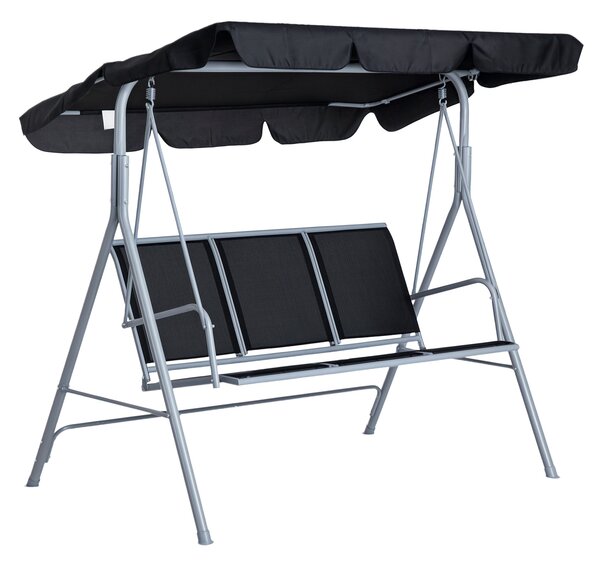 Outsunny Dondolo da Esterno 3 Posti con Tetto Parasole Rimovibile e Lavabile, Dondolo Giardino in Metallo, 171x108x154cm, Nero e Argento | Aosom Italy