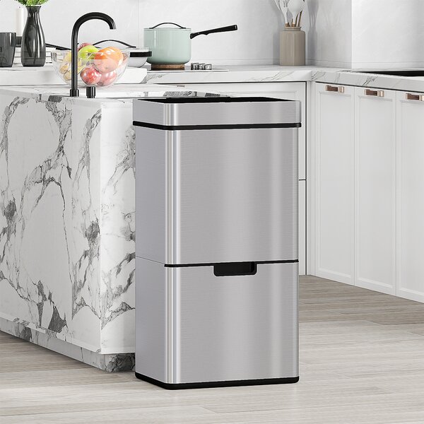 HOMCOM Pattumiera Automatica 72L con Sensore Infrarossi, 3 Scomparti e Coperchio Rimovibile, Acciaio e ABS, 42x30x81cm|Aosom