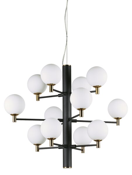 Sospensione Contemporanea Copernico Metallo Nero 12 Luci 3W 3000K Luce Calda