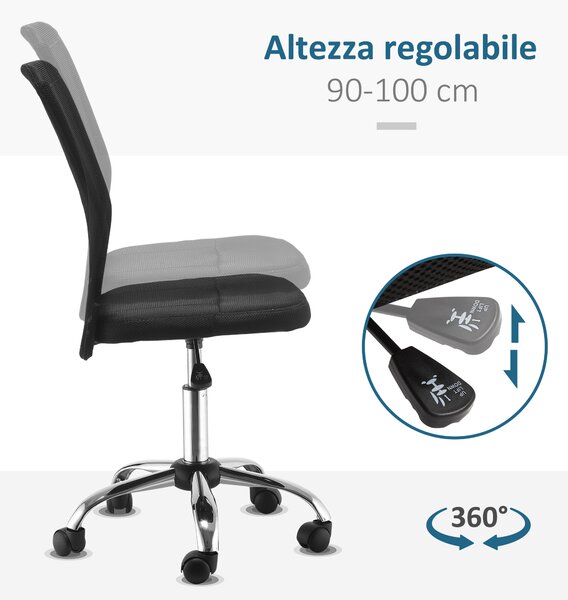 Vinsetto Sedia da Ufficio Ergonomica Girevole, Altezza Regolabile, 5 Ruote, Schienale curvato e Traspirante, Nero, 43x46x100cm | Aosom Italy