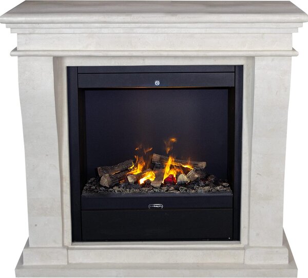 Caminetto a vapore acqueo Xaralyn - Kreta Mini EAL-SWU - pietra naturale bianca - riscaldamento 1500 Watt - con telecomando - caminetto elettrico Opti-Myst - caminetto da incasso incluso - caminetto decorativo