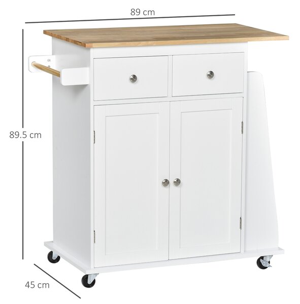 HOMCOM Carrello da Cucina Portaspezie a 3 Livelli con 4 Ruote Girevoli, Portavivande con Armadietto in Legno, 89x45x89.5cm, Bianco|Aosom