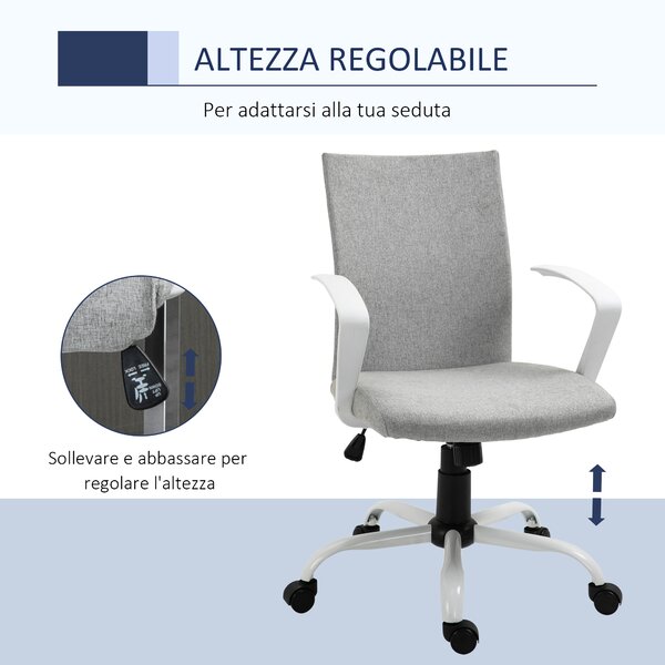 Vinsetto Poltrona da Ufficio Girevole con Funzione di Dondolo,sedia ufficio Altezza Regolabile e Ergonomica, in Tessuto, Grigio Chiaro | Aosom Italy