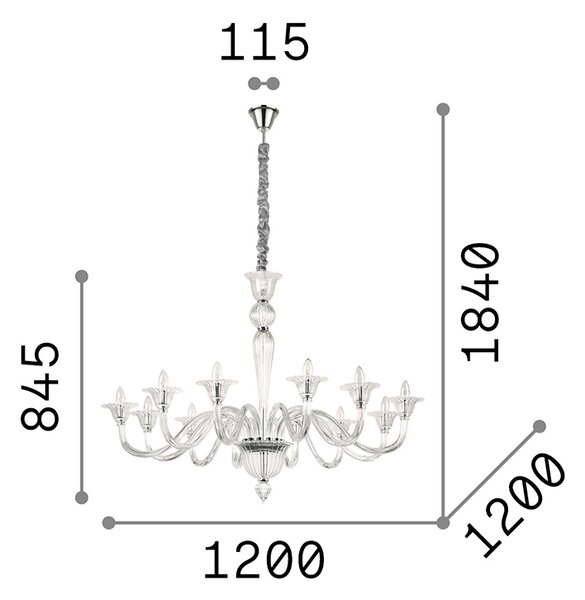 Lampadario Classico Brigitta Vetro Trasparente 12 Luci E14