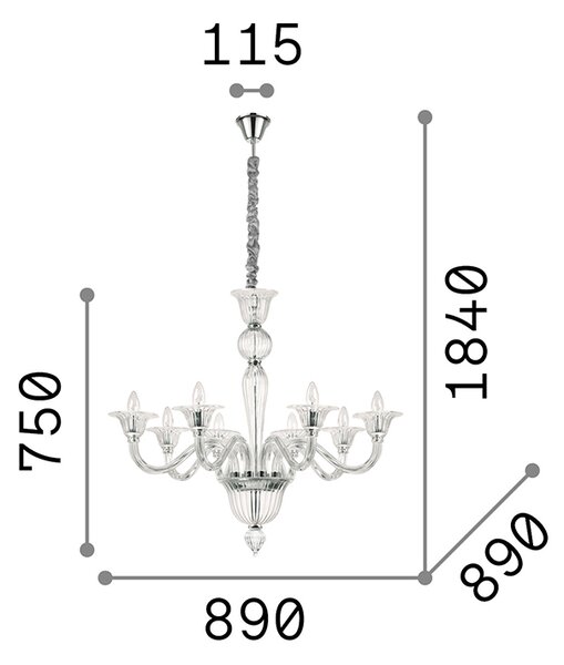 Lampadario Classico Brigitta Vetro Trasparente 8 Luci E14
