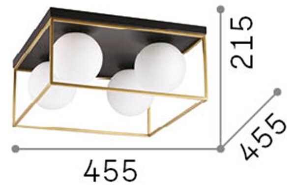 Plafoniera Contemporanea Lingotto Metallo Ottone 4 Luci E14