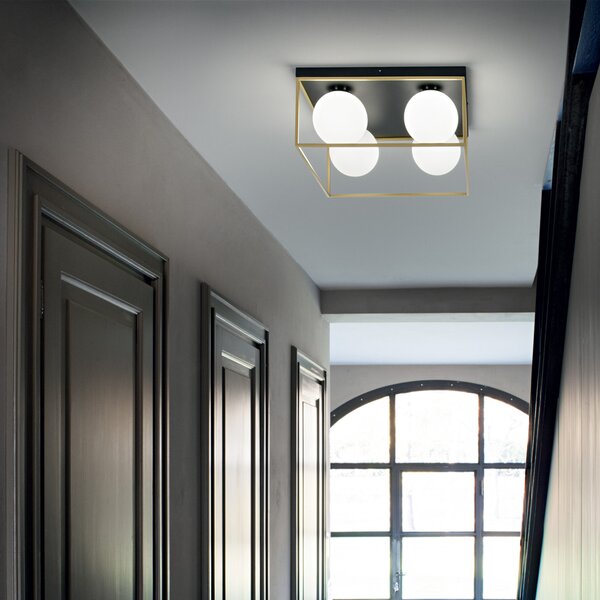 Plafoniera Contemporanea Lingotto Metallo Ottone 4 Luci E14