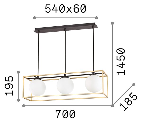 Sospensione Contemporanea Lingotto Metallo Ottone 3 Luci E14