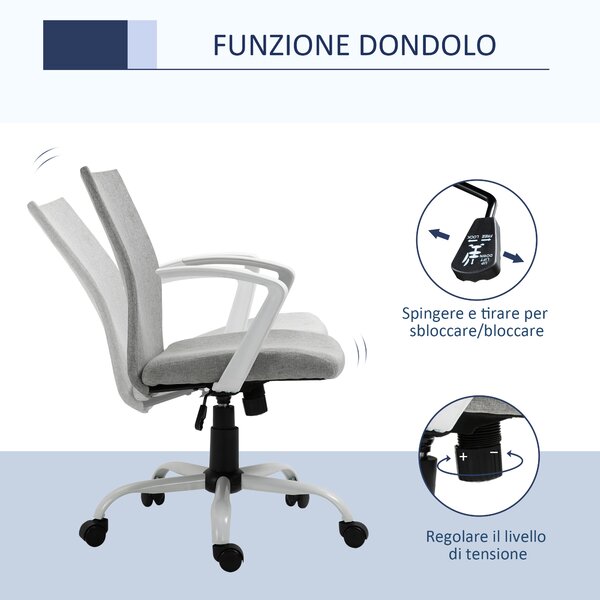 Vinsetto Poltrona da Ufficio Girevole con Funzione di Dondolo,sedia ufficio Altezza Regolabile e Ergonomica, in Tessuto, Grigio Chiaro | Aosom Italy