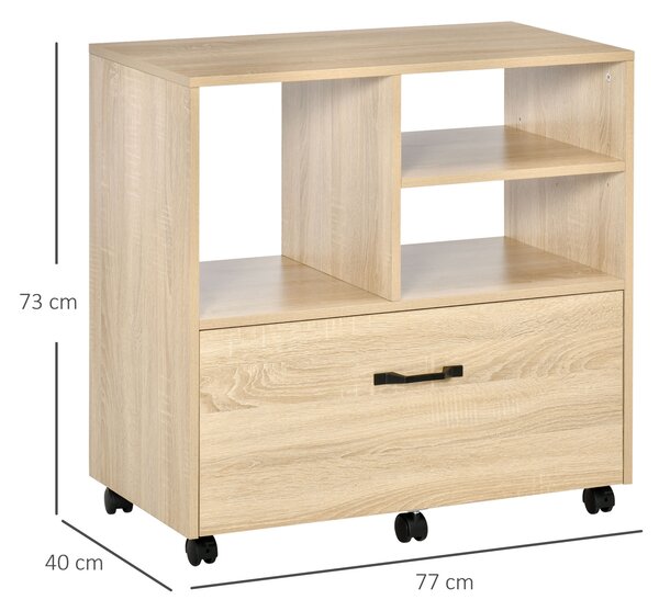 Vinsetto Mobile Multiuso per Ufficio Porta Stampante con 5 Ruote e Ripiano Regolabile, 77x40x73cm - Legno|Aosom