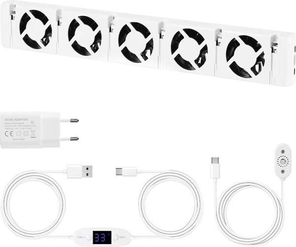 Ventilatore per radiatore Vigevee, set da 1 pezzo, con controllo della temperatura, adatto per radiatori da 70–100 cm