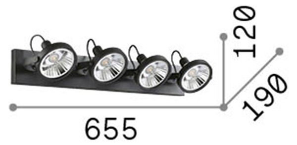 Plafoniera Moderna Glim Metallo Nero 4X10W Gu10 3000K Luce Calda