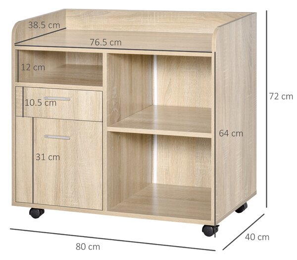 Vinsetto Mobile Porta Stampante, Mobile Ufficio, Mobiletto Basso, Mobile Multiuso con 4 Ruote, Rovere, 80x40x72cm|Aosom