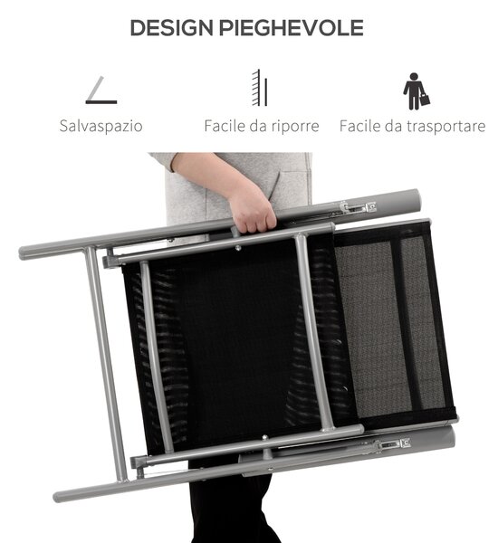 Outsunny Sedia da Giardino Pieghevole Nero in Alluminio e Texteline, Schienale Regolabile a 7 Livelli, 65x55x85-105cm, Confort|Aosom