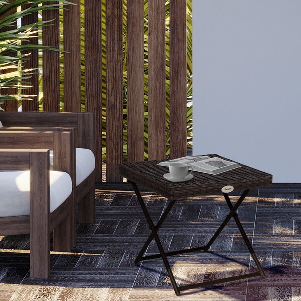 Outsunny Tavolino da Giardino Pieghevole in Rattan Sintetico e Struttura in Acciaio, Marrone, 40x40x40cm|Aosom