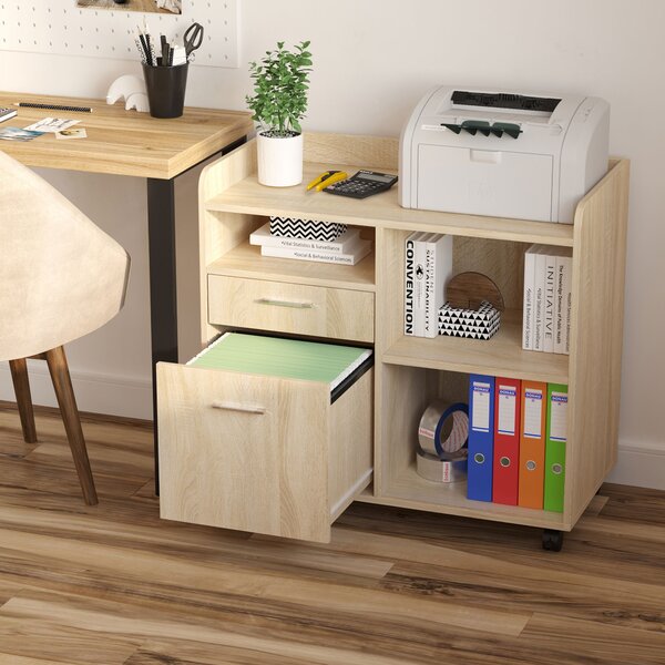 Vinsetto Mobile Porta Stampante, Mobile Ufficio, Mobiletto Basso, Mobile Multiuso con 4 Ruote, Rovere, 80x40x72cm|Aosom