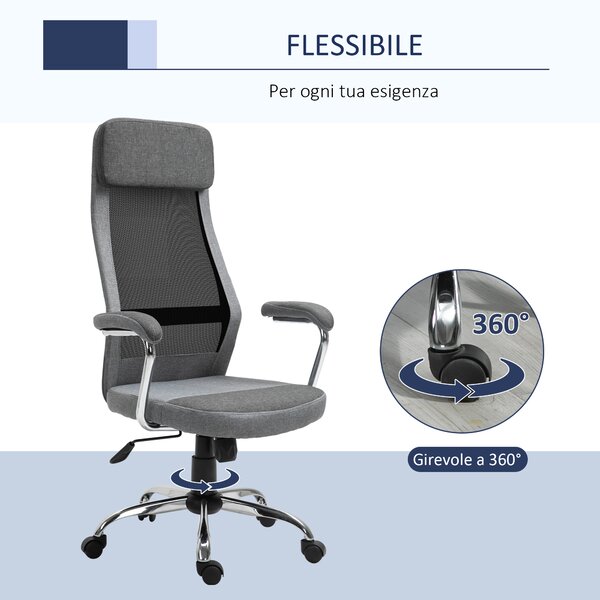 Vinsetto Sedia da Ufficio Ergonomica Girevole con spessa imbottitura e rivestimento in tessuto, Altezza Regolabile e Dondolamento,Grigio| Aosom Italy