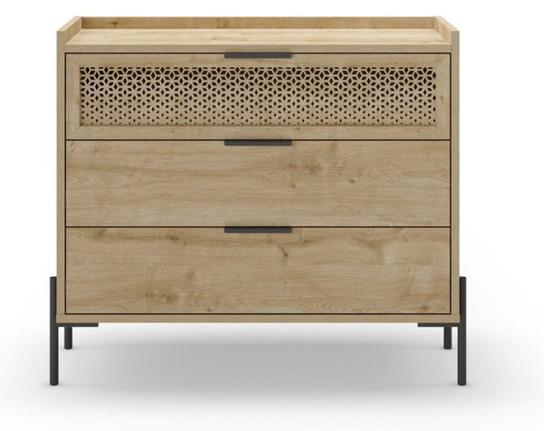 Cassettiera bassa in rovere decorato in colore naturale 90x80 cm Inca - Marckeric